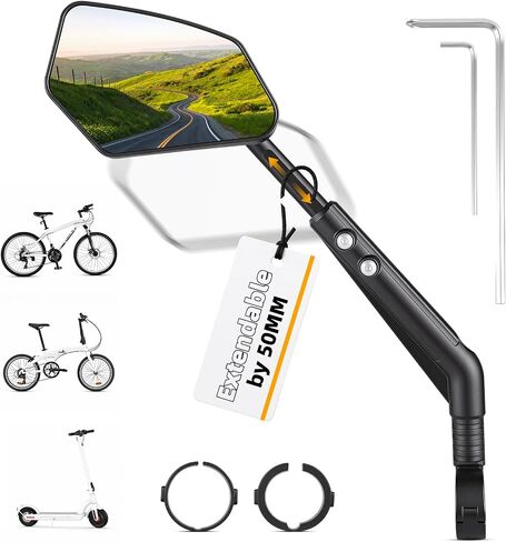 مرآة دراجة West Biking، زجاج زاوية واسعة شفاف عالي الدقة، مرآة رؤية خلفية قابلة للتمديد 5 سم، حامل مقود للجبال، قابل للطي، دراجة إلكترونية، سكوتر، يناسب مقود 2.1-3.0 سم (0.83-1.18 بوصة) (يسار) in Kuwait