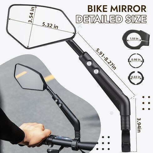 مرآة دراجة West Biking، زجاج زاوية واسعة شفاف عالي الدقة، مرآة رؤية خلفية قابلة للتمديد 5 سم، حامل مقود للجبال، قابل للطي، دراجة إلكترونية، سكوتر، يناسب مقود 2.1-3.0 سم (0.83-1.18 بوصة) (يسار) in Kuwait
