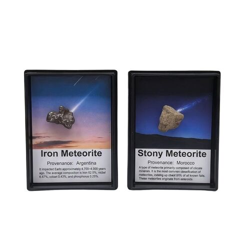 Authentic Meteorite Gift Set – 2 Real Space Specimens (1–3g Each) in Gift Box with Acrylic Display Case & Magnifying Glass – Argentina Iron & Morocco Stone Meteorites in Kuwait