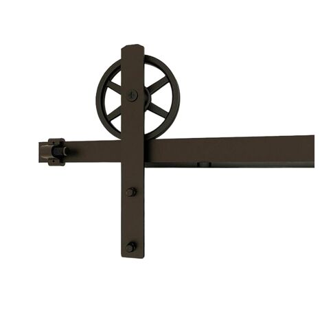 5-6.6FT Big Wheel Anchor/T/Flower/Flat Style Sliding Barn Door Hardware Kit for Single Door with Adjustable Floor Guide(Big Wheel Flat-New,6.6FT(200CM)) in Kuwait
