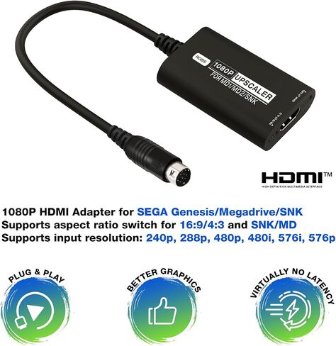 محول كابل Dreamcast Component - يدعم RGBS VGA إلى كابل فيديو 5RCA YPbPr، محول ألعاب الفيديو التوصيل والتشغيل بدون تأخير، محول المكونات لوحدة تحكم Dreamcast in Kuwait