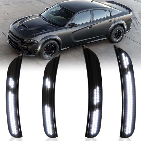 Dynamic White LED Side Marker Lights Assembly for Dodge Charger 2015-2024 Front & Rear Bumper Sidemarker Lamp Scan Smoked Lens Pack of 4 in Saudi Arabia