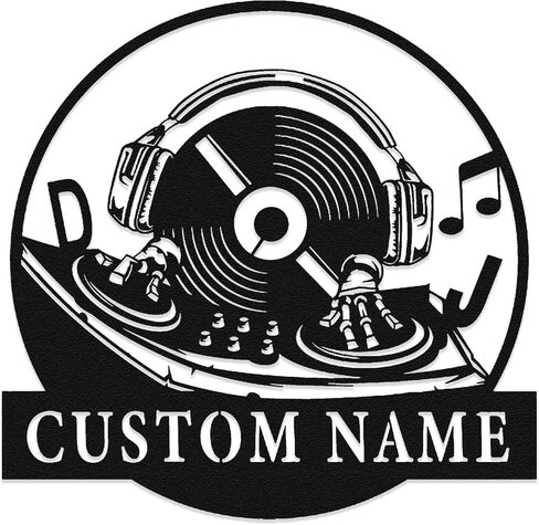 لوحة فنية جدارية معدنية على شكل قرص DJ مخصصة - اسم قرص مخصص وعلامة تسجيل فينيل - ديكور منزلي للاستوديو/غرفة الألعاب - هدية مثالية لمحبي الموسيقى وهواة الدي جي - من 8 إلى 24 بوصة in Kuwait