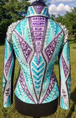 Women's Western Show Jacket with Crystal Rhinestones & Silver Spikes – Handmade Horse Show Equestrian Competition Coat in Kuwait