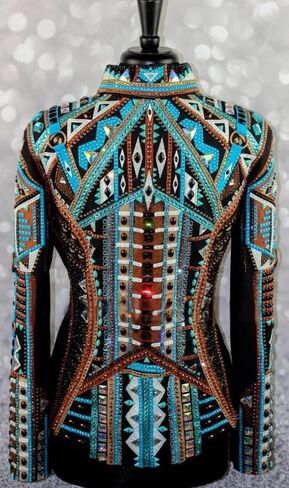 Women's Western Show Jacket Black Turquoise Crystal Embellished Equestrian Horse Show Competition Coat in Kuwait
