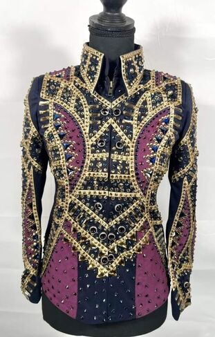 Women's Western Show Jacket Black Plum Gold Rhinestone Embellished in Kuwait