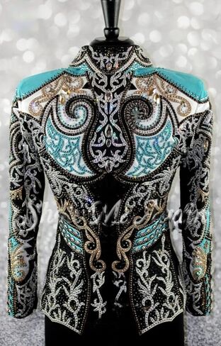 Women's Western Show Jacket Black Teal Gold Rhinestone Embellished in Kuwait