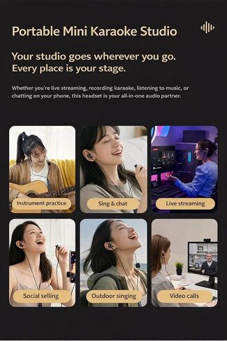 Type-C in-Ear Karaoke Singing Earbuds with Echo & Built-in Mic, Real-Time Monitoring, 3 Reverb Modes, Wired Headphones for TikTok, Smule, StarMaker & Karaoke Apps in Kuwait