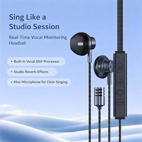 Type-C in-Ear Karaoke Singing Earbuds with Echo & Built-in Mic, Real-Time Monitoring, 3 Reverb Modes, Wired Headphones for TikTok, Smule, StarMaker & Karaoke Apps in Kuwait