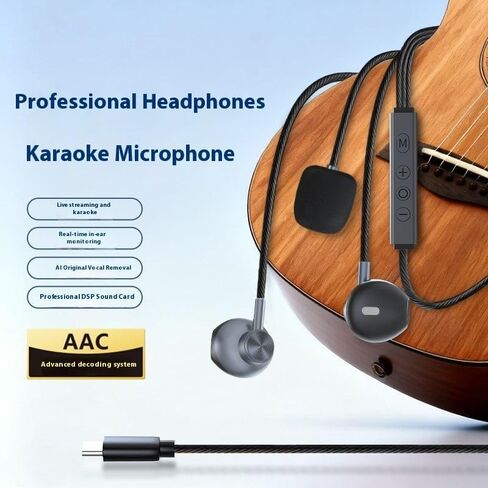Type-C in-Ear Karaoke Singing Earbuds with Echo & Built-in Mic, Real-Time Monitoring, 3 Reverb Modes, Wired Headphones for TikTok, Smule, StarMaker & Karaoke Apps in Kuwait