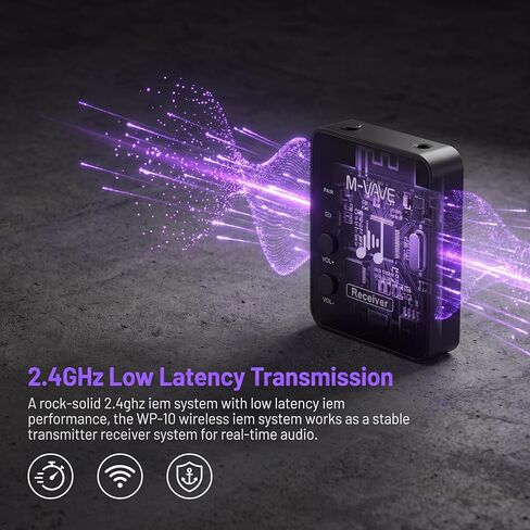 نظام مراقبة الأذن M-VAVE WP-10 اللاسلكي داخل الأذن، نظام IEM ستيريو، نظام IEM منخفض الاستجابة قابل لإعادة الشحن بتردد 2.4 جيجا هرتز، الاقتران التلقائي، نظام استقبال إرسال نظام IEM اللاسلكي واحد إلى العديد (WP-10 (1T & 2R)) in Kuwait