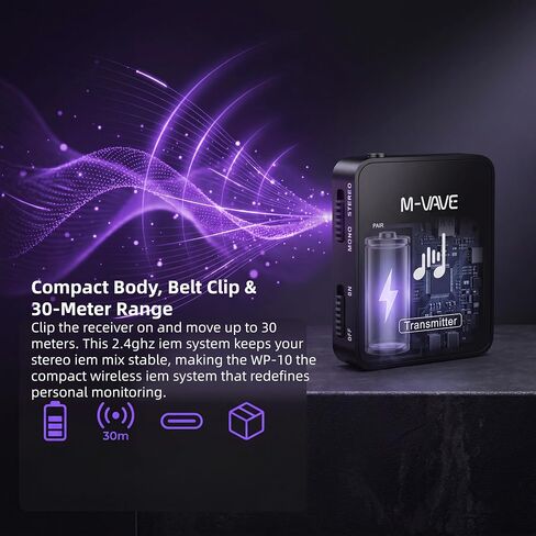 نظام مراقبة الأذن M-VAVE WP-10 اللاسلكي داخل الأذن، نظام IEM ستيريو، نظام IEM منخفض الاستجابة قابل لإعادة الشحن بتردد 2.4 جيجا هرتز، الاقتران التلقائي، نظام استقبال إرسال نظام IEM اللاسلكي واحد إلى العديد (WP-10 (1T & 2R)) in Kuwait