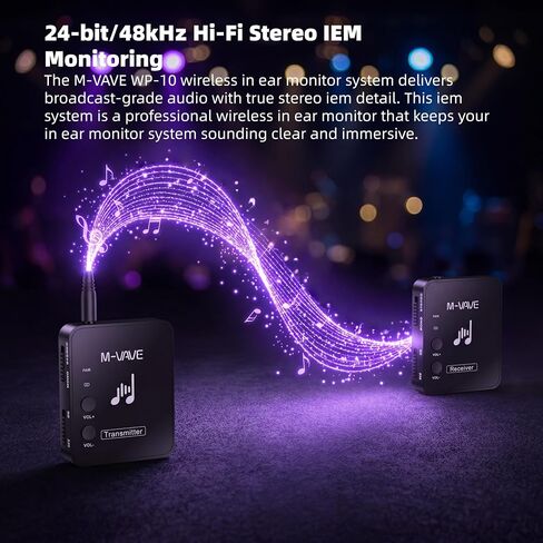نظام مراقبة الأذن M-VAVE WP-10 اللاسلكي داخل الأذن، نظام IEM ستيريو، نظام IEM منخفض الاستجابة قابل لإعادة الشحن بتردد 2.4 جيجا هرتز، الاقتران التلقائي، نظام استقبال إرسال نظام IEM اللاسلكي واحد إلى العديد (WP-10 (1T & 2R)) in Kuwait