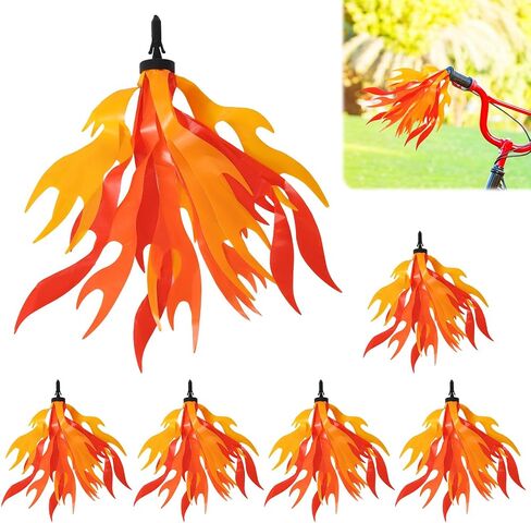 6pcs Flame Bike Streamers, 23x2.4cm/9x0.94in Kids Bike Handle Streamers Decorative Handlebar Tassels for Boys & Girls Easy Install Bicycle & Scooter Grip Decorations in Kuwait