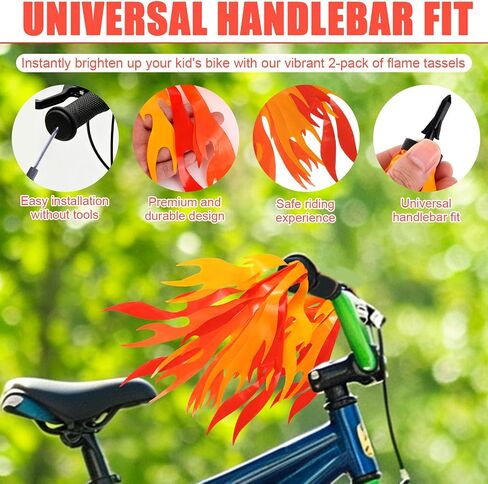 6pcs Flame Bike Streamers, 23x2.4cm/9x0.94in Kids Bike Handle Streamers Decorative Handlebar Tassels for Boys & Girls Easy Install Bicycle & Scooter Grip Decorations in Kuwait