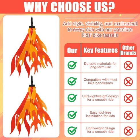 6pcs Flame Bike Streamers, 23x2.4cm/9x0.94in Kids Bike Handle Streamers Decorative Handlebar Tassels for Boys & Girls Easy Install Bicycle & Scooter Grip Decorations in Kuwait
