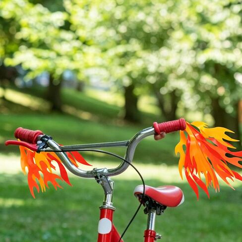 6pcs Flame Bike Streamers, 23x2.4cm/9x0.94in Kids Bike Handle Streamers Decorative Handlebar Tassels for Boys & Girls Easy Install Bicycle & Scooter Grip Decorations in Kuwait