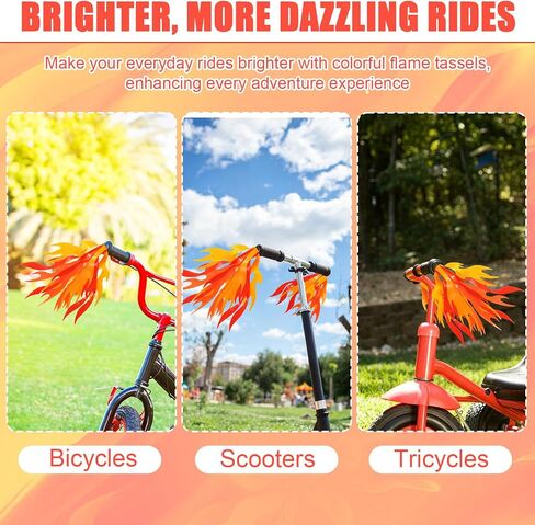 6pcs Flame Bike Streamers, 23x2.4cm/9x0.94in Kids Bike Handle Streamers Decorative Handlebar Tassels for Boys & Girls Easy Install Bicycle & Scooter Grip Decorations in Kuwait
