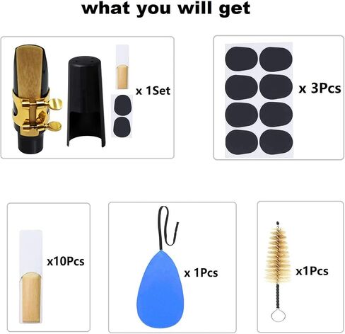 40Pcs Tenor Saxophone Mouthpiece Set Includes 1Pcs Mouthpiece with Gold Sax Ligature Plastic Cap, 11Pcs 2.5 Reeds, 26Pcs Mouthpiece Pads, 1Pcs Cleaning Brushes, Cleaning Cloth, Storage Case in Kuwait
