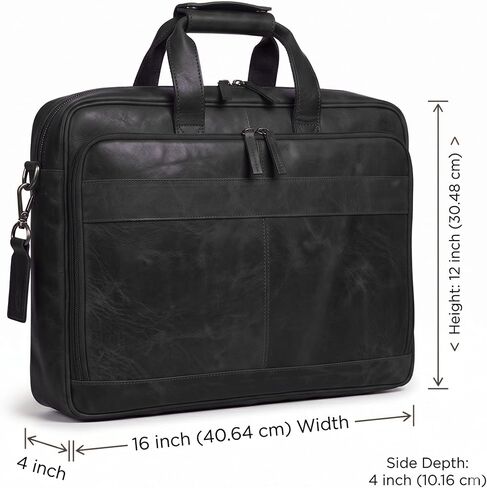 حقيبة M&G BAGS من الجلد الطبيعي للرجال، حقائب كتف للكمبيوتر المحمول مصنوعة يدويًا بسحاب، حزام قابل للتعديل بأقسام متعددة، حقيبة كروس للسفر في المكتب والكلية - 16 بوصة، بني in Kuwait