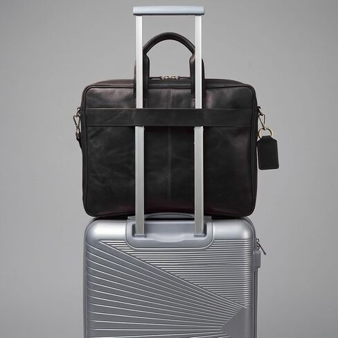 حقيبة M&G BAGS من الجلد الطبيعي للرجال، حقائب كتف للكمبيوتر المحمول مصنوعة يدويًا بسحاب، حزام قابل للتعديل بأقسام متعددة، حقيبة كروس للسفر في المكتب والكلية - 16 بوصة، بني in Kuwait