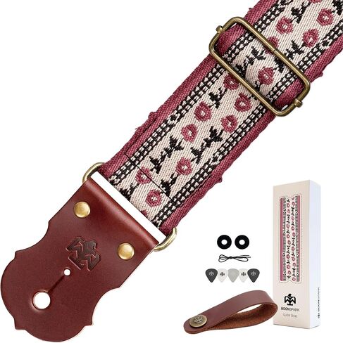 Guitar Strap, Jacquard Embroidery Guitar Straps with Top Real Cowhide Ends Guitar Straps for Electric,Bass and Acoustic Guitars(Black & White Vintage) in Kuwait