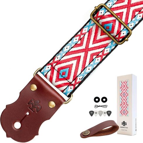Guitar Strap, Jacquard Embroidery Guitar Straps with Top Real Cowhide Ends Guitar Straps for Electric,Bass and Acoustic Guitars(Black & White Vintage) in Kuwait