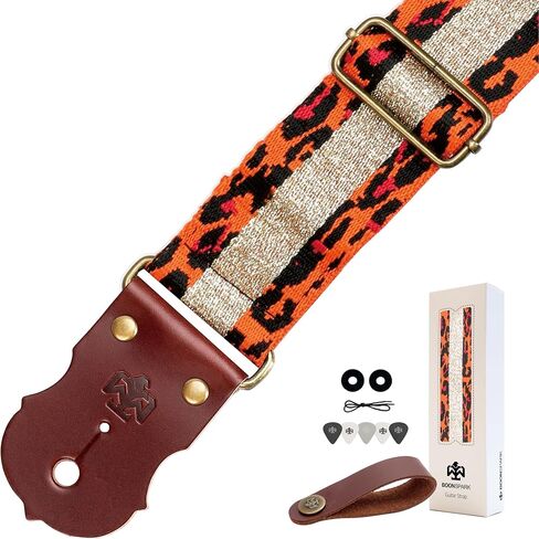 Guitar Strap, Jacquard Embroidery Guitar Straps with Top Real Cowhide Ends Guitar Straps for Electric,Bass and Acoustic Guitars(Black & White Vintage) in Kuwait