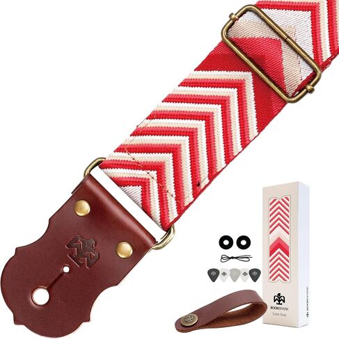 Guitar Strap, Jacquard Embroidery Guitar Straps with Top Real Cowhide Ends Guitar Straps for Electric,Bass and Acoustic Guitars(Black & White Vintage) in Kuwait
