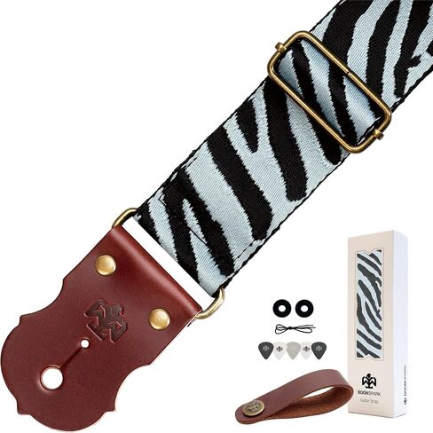 Guitar Strap, Jacquard Embroidery Guitar Straps with Top Real Cowhide Ends Guitar Straps for Electric,Bass and Acoustic Guitars(Black & White Vintage) in Kuwait