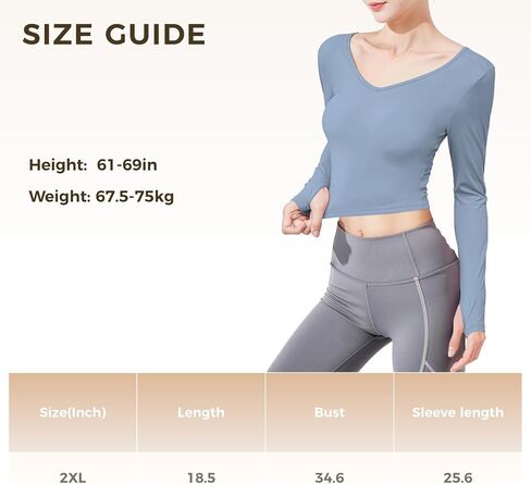 Yoga Tops for Women, V-Back Hollow Design, Workout Long Sleeve Tops, Soft Nylon Spandex Fabric, Long Sleeve Undershirt, Seamless, Breathable, Run and Fitness Wear, XXL Blue in Kuwait
