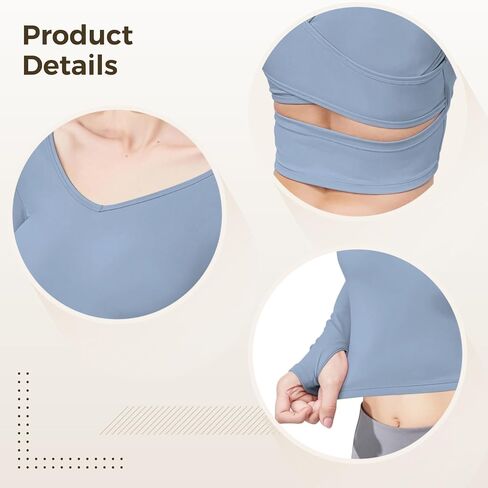 Yoga Tops for Women, V-Back Hollow Design, Workout Long Sleeve Tops, Soft Nylon Spandex Fabric, Long Sleeve Undershirt, Seamless, Breathable, Run and Fitness Wear, XXL Blue in Kuwait