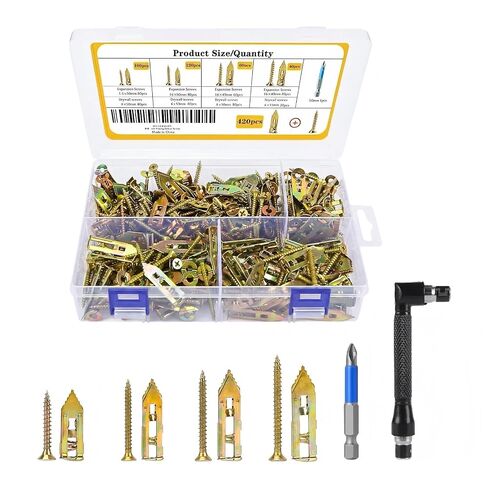 420PCS Drywall Anchors Kit, Self Drilling Drywall Anchors Hold Up to 80LB,2 Sizes Metal wall Anchors for Drywall & 4 Sizes Zinc Screws for Gypsum Board, Picture Hanging kit,Wall Anchors for Drywall in Kuwait