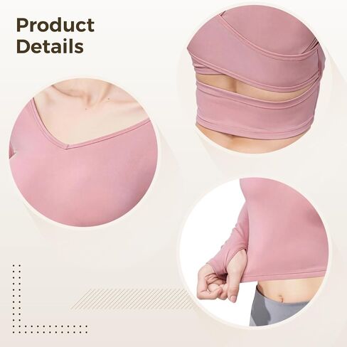 Yoga Tops for Women, V-Back Hollow Design, Workout Long Sleeve Tops, Soft Nylon Spandex Fabric, Long Sleeve Undershirt, Seamless, Breathable, Run and Fitness Wear, XXL Pink in Kuwait