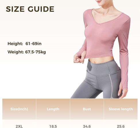Yoga Tops for Women, V-Back Hollow Design, Workout Long Sleeve Tops, Soft Nylon Spandex Fabric, Long Sleeve Undershirt, Seamless, Breathable, Run and Fitness Wear, XXL Pink in Kuwait