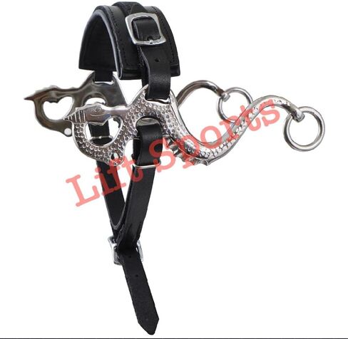 أسود/بني، نمط التنين، Hackamore Bitless، لقمة حصان إنجليزي غربي قابل للتعديل من الجلد الأصلي لجام الفروسية (أسود) in Kuwait