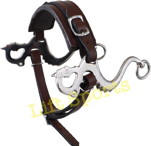 أسود/بني، نمط التنين، Hackamore Bitless، لقمة حصان إنجليزي غربي قابل للتعديل من الجلد الأصلي لجام الفروسية (أسود) in Kuwait