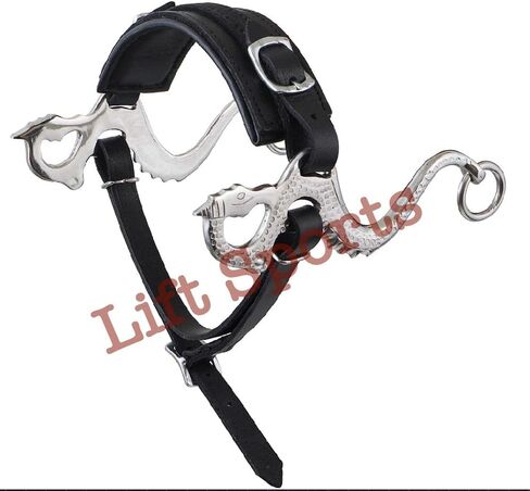 أسود/بني، نمط التنين، Hackamore Bitless، لقمة حصان إنجليزي غربي قابل للتعديل من الجلد الأصلي لجام الفروسية (أسود) in Kuwait