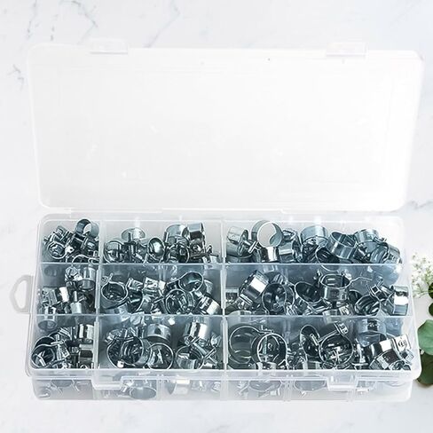 DOITOOL Metal Hose Clamp Assortment Kit Portable and Easy to Maintain with Zinc Plating 135pcs Mini Spring Buckle Clips Water Clamps for Hose and Air in Kuwait