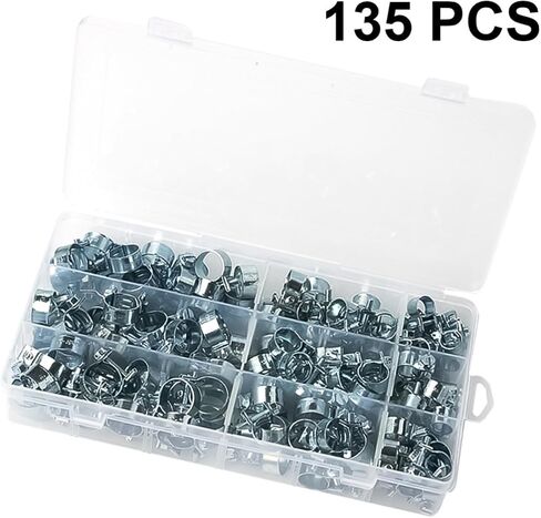 DOITOOL Metal Hose Clamp Assortment Kit Portable and Easy to Maintain with Zinc Plating 135pcs Mini Spring Buckle Clips Water Clamps for Hose and Air in Kuwait