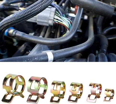 Aramox Spring Clip Stainless Steel Hose Clamp Set 60pcs 6 9 10 12 14 15mm Fuel Line Clip for Tubing Pipe Water Hose Silicone Auto Repair Factory Use in Kuwait