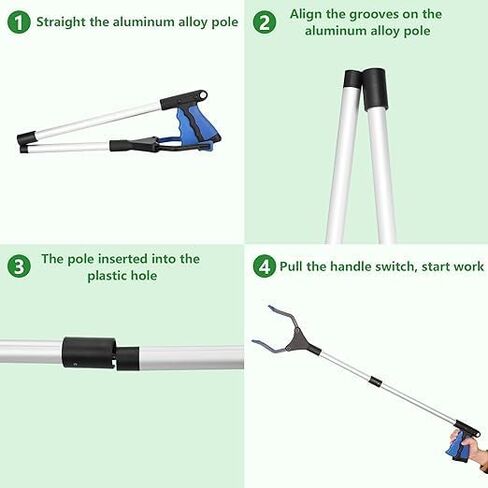 Grabber Reacher Tool,32 Inch Extra Long Steel Foldable Pick Up Stick with Strong Grip Magnetic,360°Rotating,Hand Grabber for Reaching, Foldable Claw Pick Up Stick, Long Arm Extender(Blue) in Kuwait
