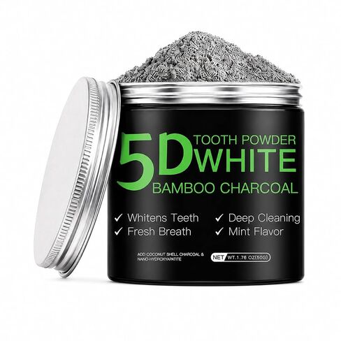 Bamboo Charcoal Whitening Tooth Powder with Hydroxyapatite, Stain Removal & Enamel Support, Natural Fluoride Free Teeth Whitening Powder for Adults, 1.76 oz in Kuwait