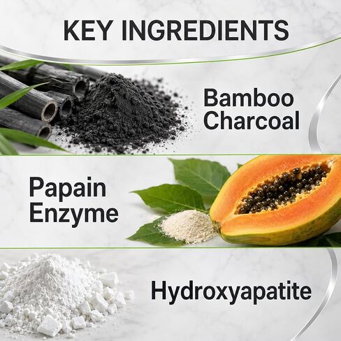 Bamboo Charcoal Whitening Tooth Powder with Hydroxyapatite, Stain Removal & Enamel Support, Natural Fluoride Free Teeth Whitening Powder for Adults, 1.76 oz in Kuwait