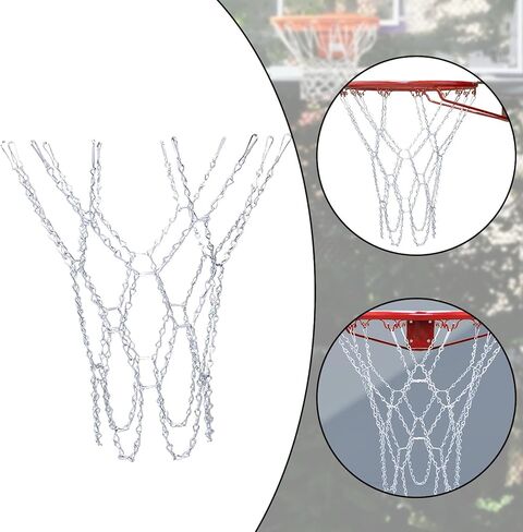 Basketball Net Metal Chain for 12 Loops Rim, 18.5 Inch Heavy Duty Weatherproof Smooth Iron Chain Net with Hooks, Easy to Install Standard Size Replacement for Basketball Hoop in Kuwait