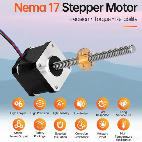 5PCS Nema 17 Stepper Motor TR8x8 100mm T8 Lead Screw 42x39mm 0.44Nm | 42 Step Motor 62.31oz·in 1.8°‌ 1.7A 2.2Ω High Torque 2 Phase Bipolar 4-Lead Cable 1M for 53D Printer DIY Robot CNC Machine in Kuwait