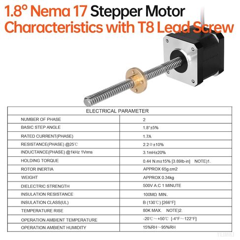 5PCS Nema 17 Stepper Motor TR8x8 150mm T8 Lead Screw 42x39mm 0.44Nm | 42 Step Motor 62.31oz·in 1.8°‌ 1.7A 2.2Ω Bipolar 2 Phase High Torque 4-Wire Cable 1M for 56D Printer DIY Robot CNC Machine in Kuwait