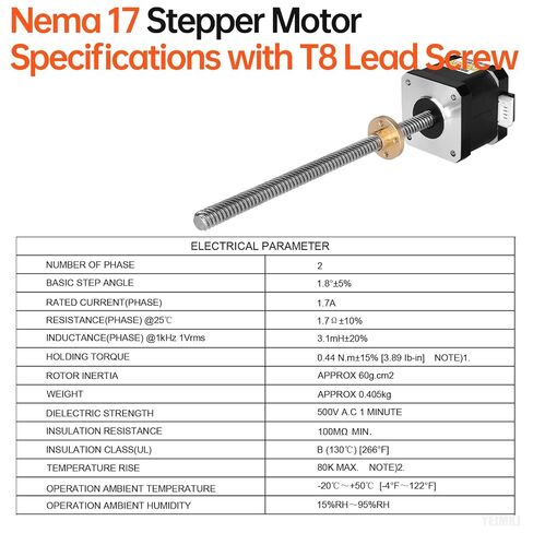 3 قطعة Nema 17 محرك متدرج TR8x8 310 مللي متر T8 الرصاص المسمار 42x40 مللي متر 0.44Nm | محرك 42 خطوة 62.31 أونصة · في 1.8 درجة‌ 1.7A 1.7Ω عزم دوران عالٍ 2 المرحلة ثنائي القطب 4-كابل الرصاص 1 متر للطابعة 37D لتقوم بها بنفسك روبوت ماكينة بتحكم رقمي بالكمبيوت in Kuwait