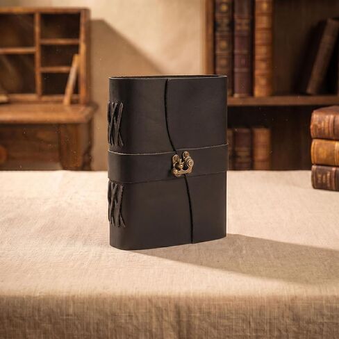 LEATHER VILLAGE Leather Bound Vintage Journal for Women & Men - Book of Shadows - Top Lock Antique Closure - 200 Pages of Deckle Edges Handmade Paper - 8 x 6 inches, Distressed Brown in Saudi Arabia