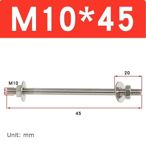 M10 304 Stainless Steel Double Ended Through-Wall Bolts, 14-Size Threaded Rod Kit (40mm-120mm) with Nuts and Washers (M10*45 (2 Sets)) in Kuwait